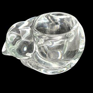 VTG Sleeping Cat Indiana Clear Glass Votive Tealight Candle Holder Kitten Kitty